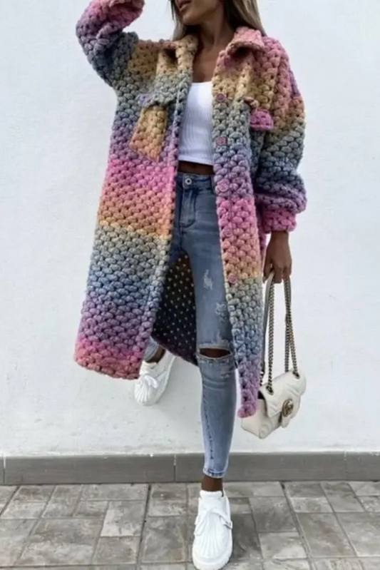 JENNA -  Long braided coat in rainbow colors